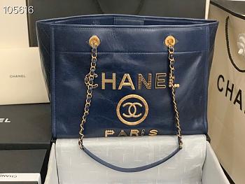 Chanel Shopping 40 Navy Blue Leather 66941