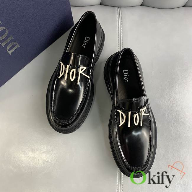 Dior Unisex Lace Up Shoes Black Shiny - 1
