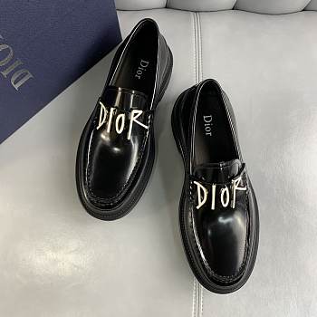 Dior Unisex Lace Up Shoes Black Shiny