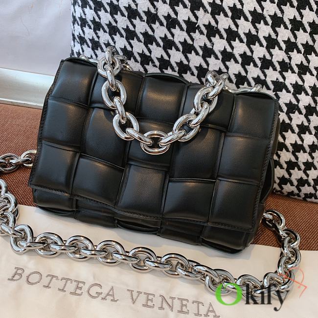 Bottega Veneta Cassette 26 Black Silver Chain - 1