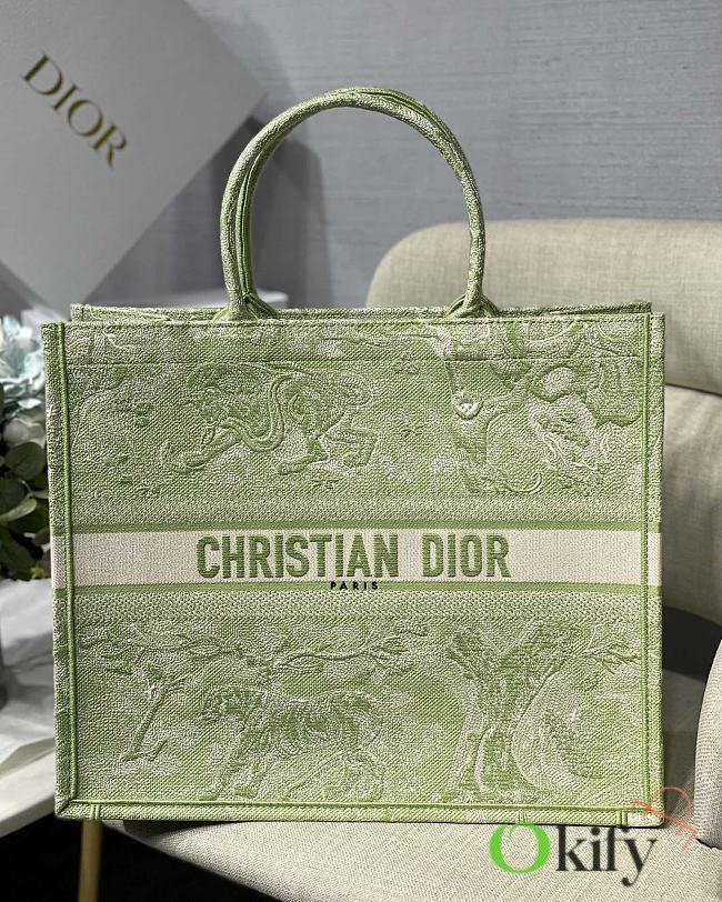 Dior Book Tote Large 41.5 Green Toile de Jouy Embroidery 9153 - 1