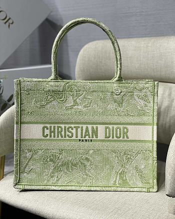 Dior Book Tote Medium 36 Green Toile de Jouy Embroidery 9154