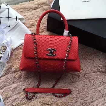 Chanel original 25 coco handle red python leather silver hardware