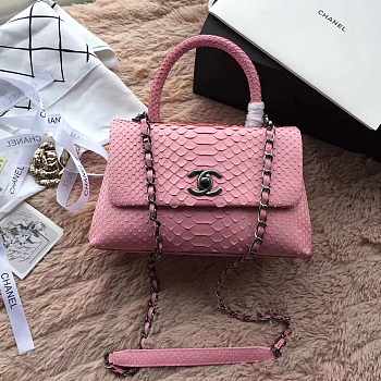 Chanel original 25 coco handle pink python leather silver hardware