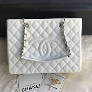 Chanel Shopping Bag 34 White Grained Calfskin Silver Chain - 1