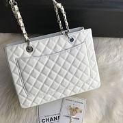 Chanel Shopping Bag 34 White Grained Calfskin Silver Chain - 4