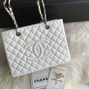 Chanel Shopping Bag 34 White Grained Calfskin Silver Chain - 5
