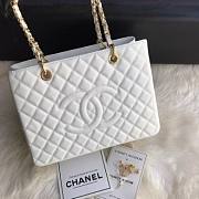 Chanel Shopping Bag 34 White Grained Calfskin Gold Chain - 2
