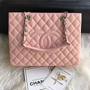 Chanel Shopping Bag 34 Pink Grained Calfskin Silver Chain - 1
