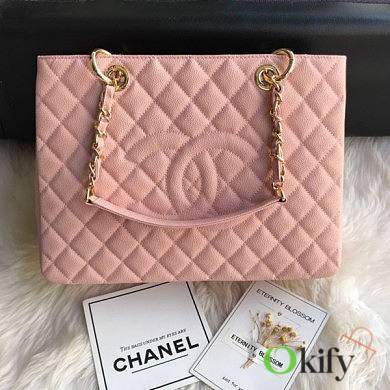 Chanel Shopping Bag 34 Pink Grained Calfskin Gold Chain - 1
