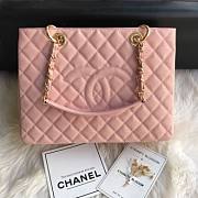 Chanel Shopping Bag 34 Pink Grained Calfskin Gold Chain - 1