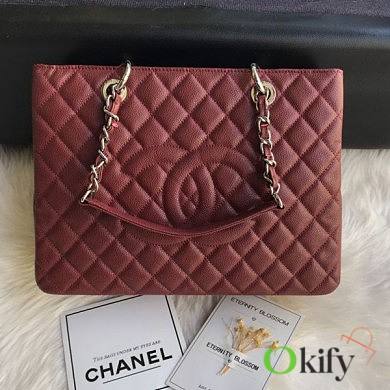 Chanel Shopping Bag 34 Wine Red Grained Calfskin Silver Chain - 1
