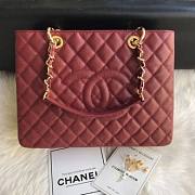 Chanel Shopping Bag 34 Wine Red Grained Calfskin Gold Chain - 1