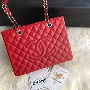 Chanel Shopping Bag 34 Red Grained Calfskin Silver Chain - 4