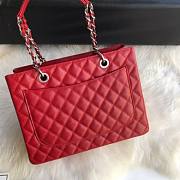 Chanel Shopping Bag 34 Red Grained Calfskin Silver Chain - 3