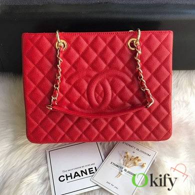 Chanel Shopping Bag 34 Red Grained Calfskin Gold Chain - 1