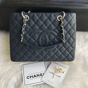 Chanel Shopping Bag 34 Navy Blue Grained Calfskin Silver Chain - 1