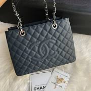Chanel Shopping Bag 34 Navy Blue Grained Calfskin Silver Chain - 4