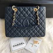 Chanel Shopping Bag 34 Navy Blue Grained Calfskin Gold Chain - 1