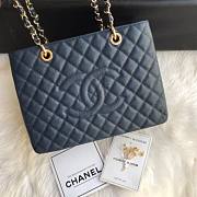Chanel Shopping Bag 34 Navy Blue Grained Calfskin Gold Chain - 2