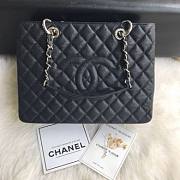 Chanel Shopping Bag 34 Black Grained Calfskin Silver Chain - 1