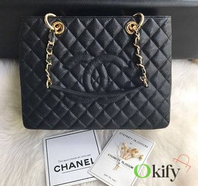 Chanel Shopping Bag 34 Black Grained Calfskin Gold Chain - 1