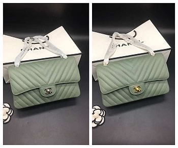 Chanel Flap Bag Green Cheveron 25 Gold/Silver Hardware 