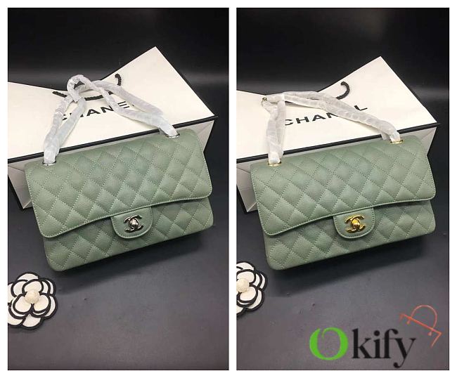 Chanel Flap Bag Green Caviar 25 Gold/Silver Hardware   - 1