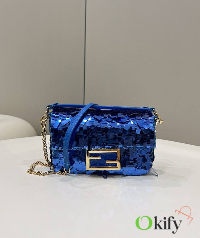 Fendi Baguette Mini 17 Blue Shiny Sequins - 1