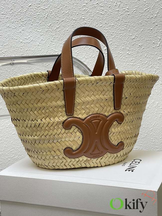 Celine Small 20 Triomphe Classic Panier in palm leaves Tan  - 1