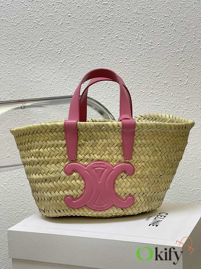 Celine Small 20 Triomphe Classic Panier in palm leaves Pink - 1
