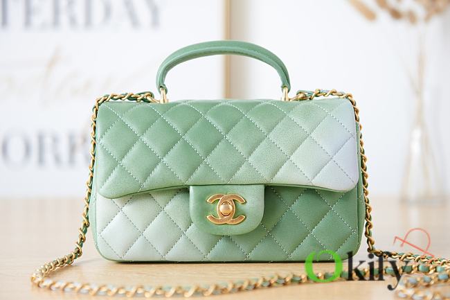 Chanel Mini Handle 20 Green and White Gold Tone 9353 - 1