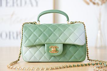 Chanel Mini Handle 20 Green and White Gold Tone 9353