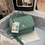 CC Mini Flap Bag 19 Top Handle Grained Calfskin Blue Teal 5364 - 1