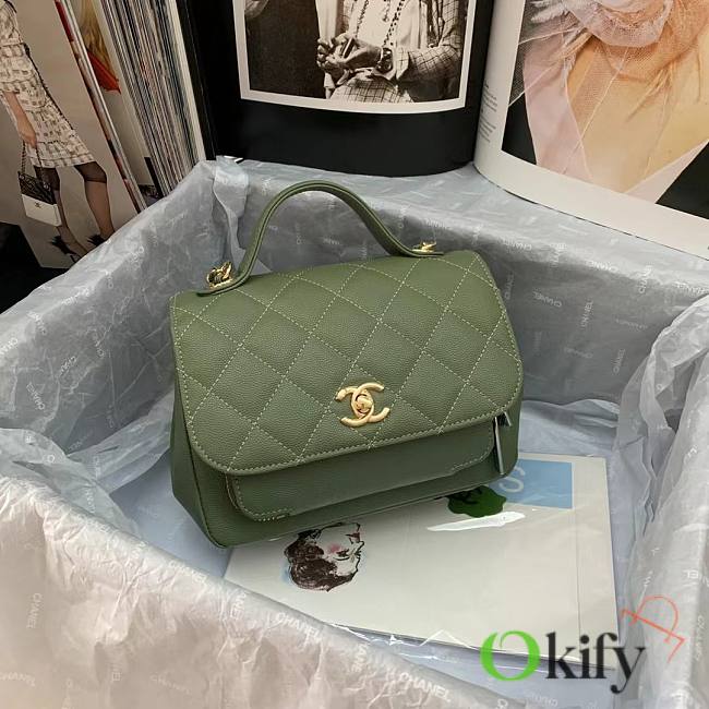 CC Mini Flap Bag 19 Top Handle Grained Calfskin Green 5347 - 1