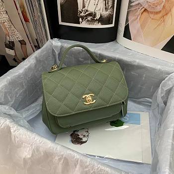 CC Mini Flap Bag 19 Top Handle Grained Calfskin Green 5347