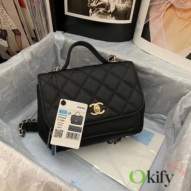 CC Mini Flap Bag 19 Top Handle Grained Calfskin Black 25cm  - 1