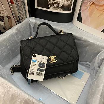 CC Mini Flap Bag 19 Top Handle Grained Calfskin Black 25cm 