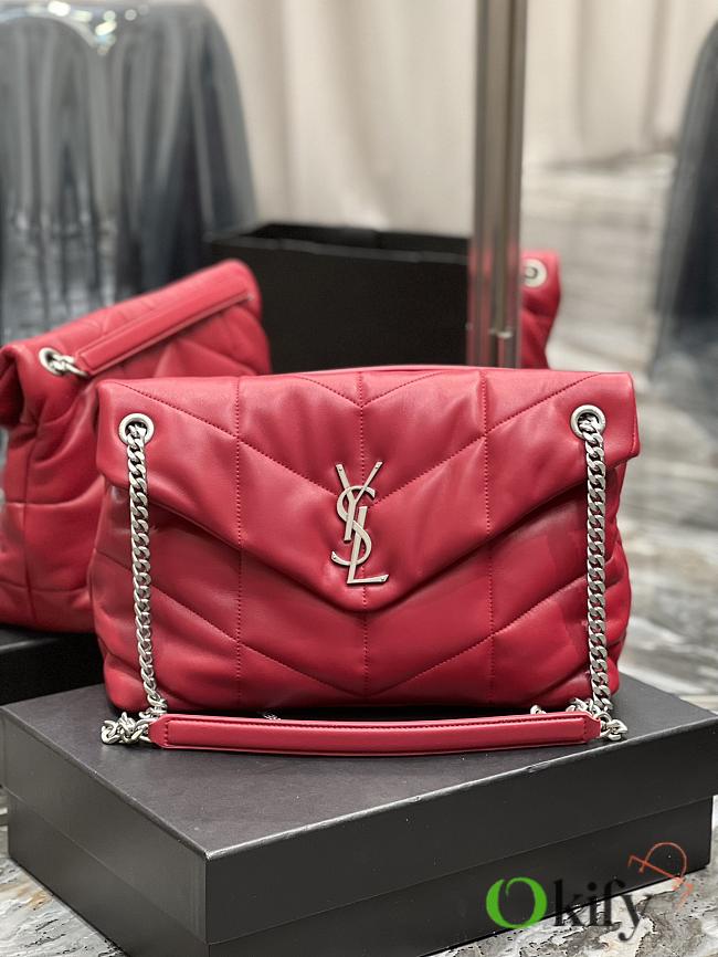 YSL Large 35 Loulou Puffer Red Lambskin Silver Hardware - 1