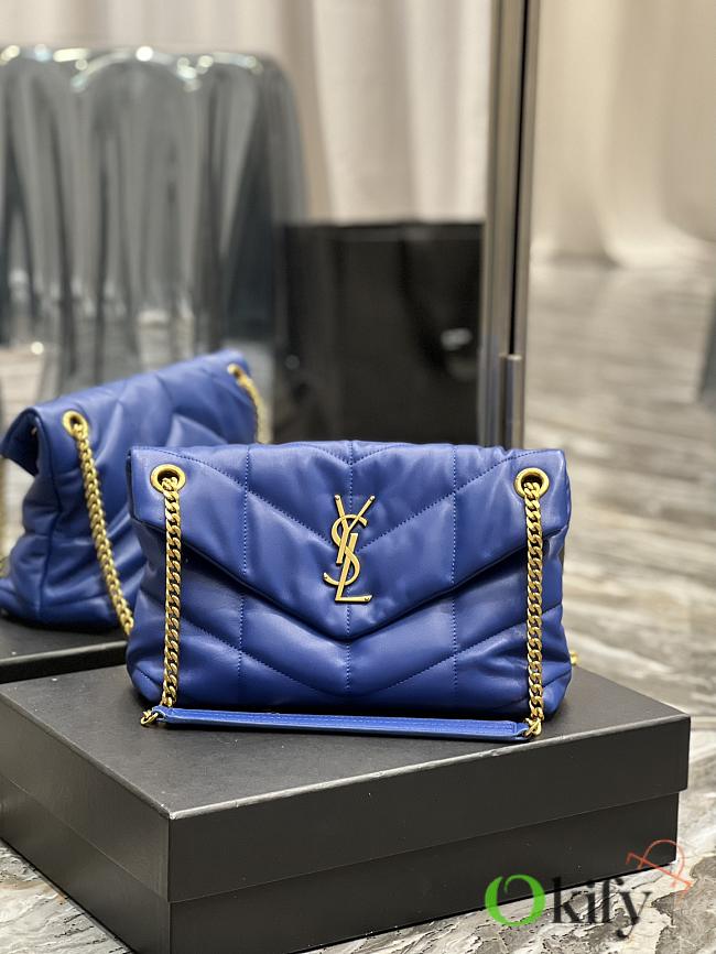 YSL Medium 29 Loulou Puffer Blue Lambskin Gold Hardware - 1