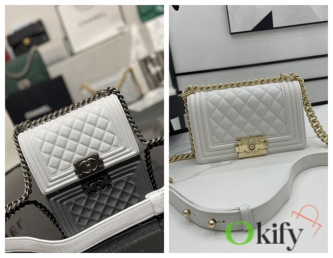 Chanel Small Leboy Classic White Carvia Silver/Gold Hardware 67086 - 1