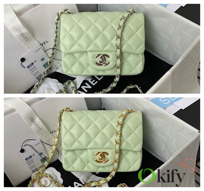 Chanel Flapbag Mini Light Green Lambskin Silver/Gold Hardware - 1