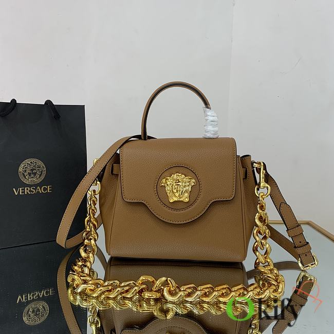 Versace La Medusa Small 20 Handbag in Brown Gold Hardware - 1