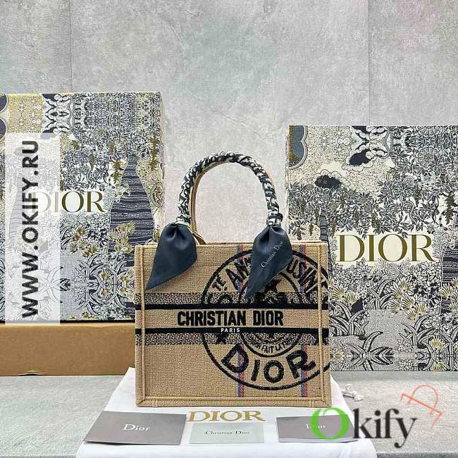 Dior Book Tote Medium 36 Beige Jute Canvas Embroidered - 1