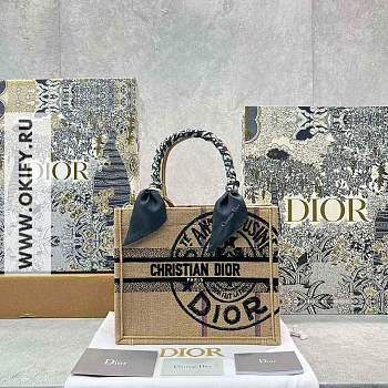 Dior Book Tote Medium 36 Beige Jute Canvas Embroidered