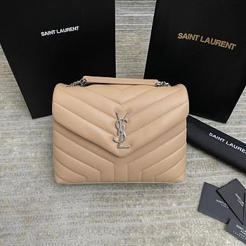 YSL Small Loulou 23 Beige Leather Silver Hardware 
