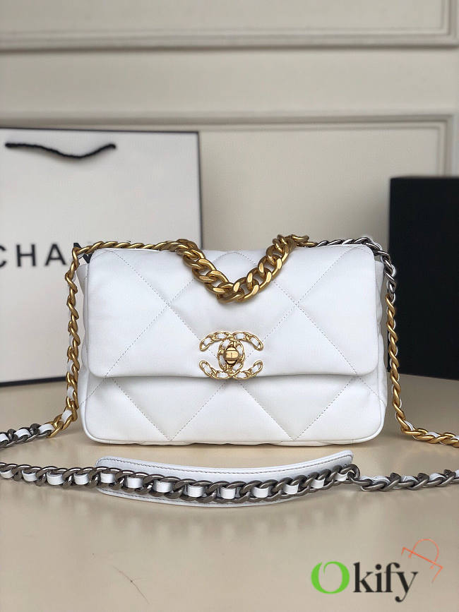 Chanel 19 Handbag Soft Lambskin 26 Medium Pure White  - 1