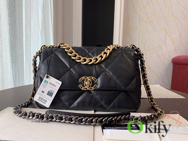 Chanel 19 Handbag Soft Lambskin 30 Jumbo Black - 1