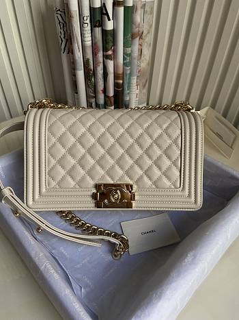 CC Leboy Medium 25 Quilted White Caviar Glass Gold Hardware