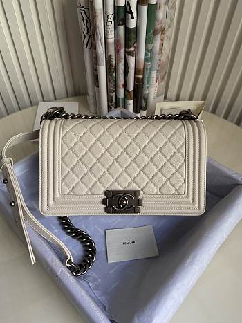 CC Leboy Medium 25 Quilted White Caviar Silver Hardware
